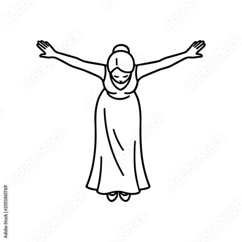 Quadro su tela Woman in a dress jumping happily.