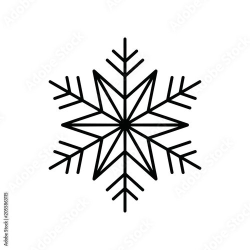 Black Snowflake Winter Weather Symbol Isolated.