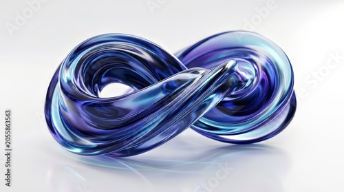 Infinity symbol shape made of glossy blue glass twisted form