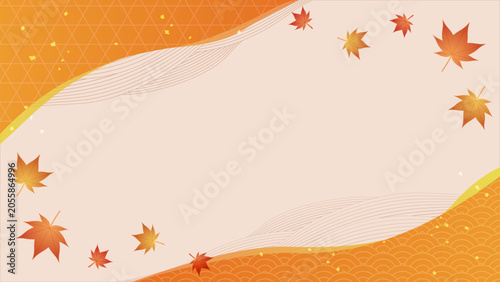 紅葉と和風柄の秋をイメージした16:9背景素材