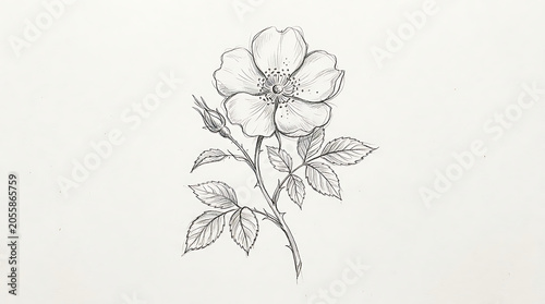 Flower Line Art Illustration on White Background