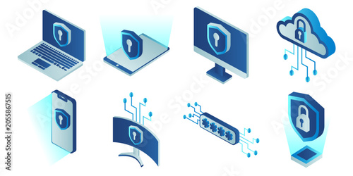 Cyber Security Isometric Illustration Set