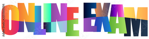 Colorful text online exam isolated on transparent background