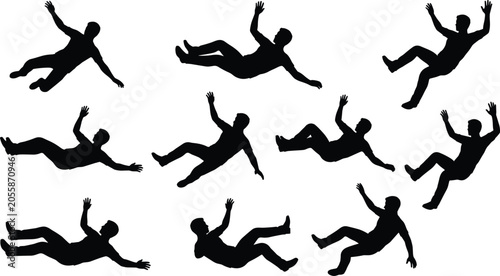 Fotografie Silhouette collection of men falling through the air or floating in space for co