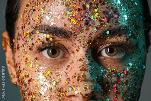 Close-up of womans face cov...