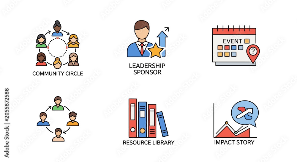 Fototapeta premium Teamwork, Leadership, Event Planning, Resources, Growth Icons