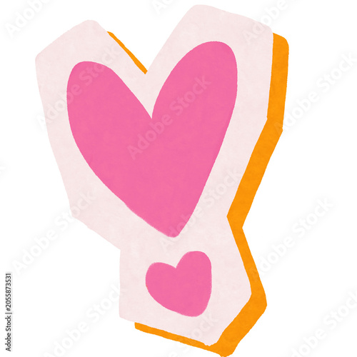 Cute double heart shapes sticker with 3d effect shadow playful pink hearts on paper cutout background