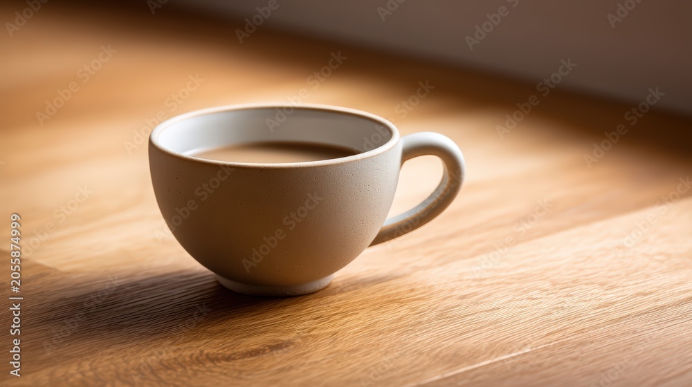 Fototapeta premium Minimalist matte ceramic coffee mug on a wooden table