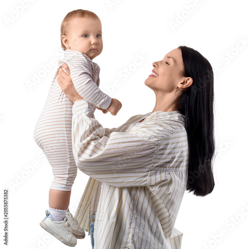 Young mother holding her li...