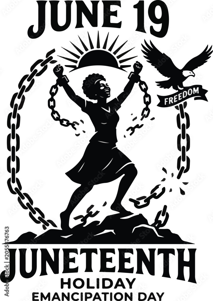 Fototapeta premium Juneteenth freedom day june 19 celebration elegant hand lettered typography for emancipation day observances