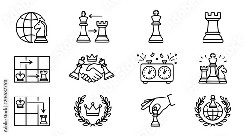 Photos Chess Icons Set: Strategy, Game, Competition, Success, Business, Planning, Tacti