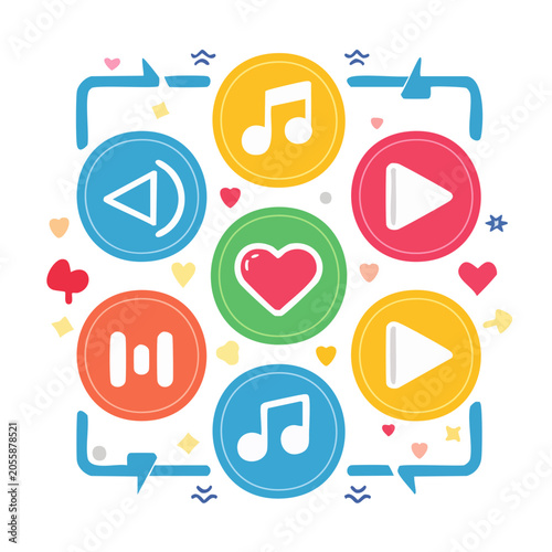 Colorful music icons in flat design