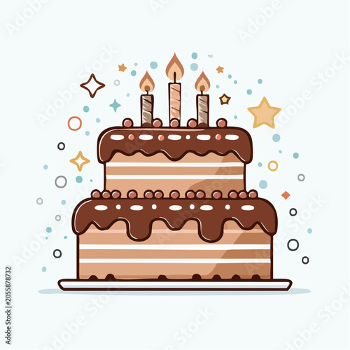 Two-Tier Chocolate Birthday Cake with Candles and Confetti