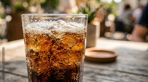 Cold soda drink, glass with ice, refreshing beverage, summer thirst quencher
