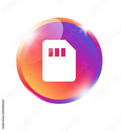 Photography Memory card icon in colorful orange pink purple gradient circle badge for memory card SD card storage data camera photo video and app on transparent background