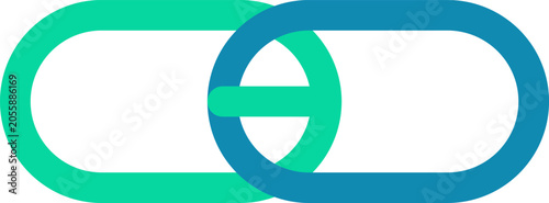Vászonkép Two linked chain links in green and blue colors representing a strong digital co