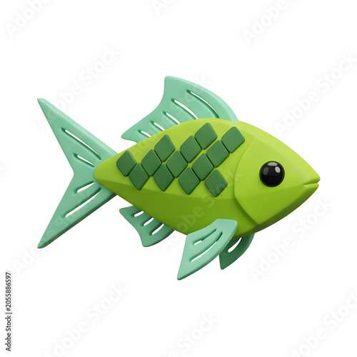 Stylized green fish with diamond pattern