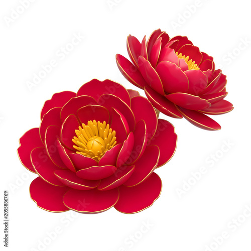 Two Red and Gold Lotus Flowers