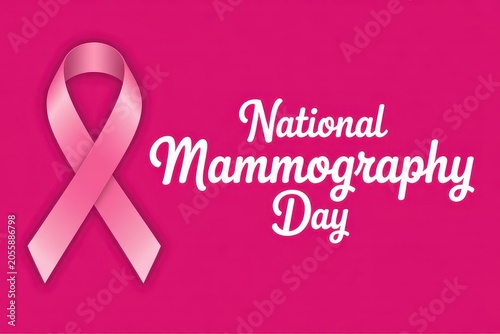 National Mammography Day awareness banner with pink ribbon on magenta background