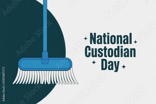National Custodian Day Illustration with Broom and Text Graphic