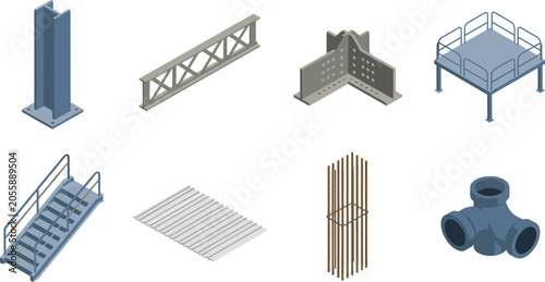 Foto Professional Isometric Structural Engineering and Construction Materials Vector