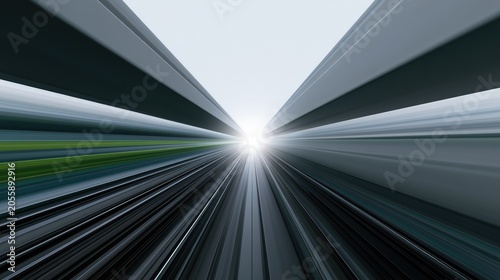 Light tunnel speeds forward with blurred lines and bright, central glow