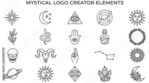 Foto Mystical logo creator elements with occult celestial and nature symbols