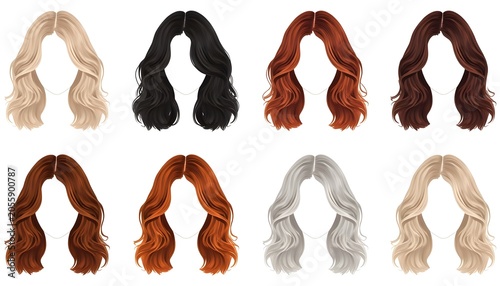 Unique Female Hairstyles Realistic Hair Colors Vector Grid Set