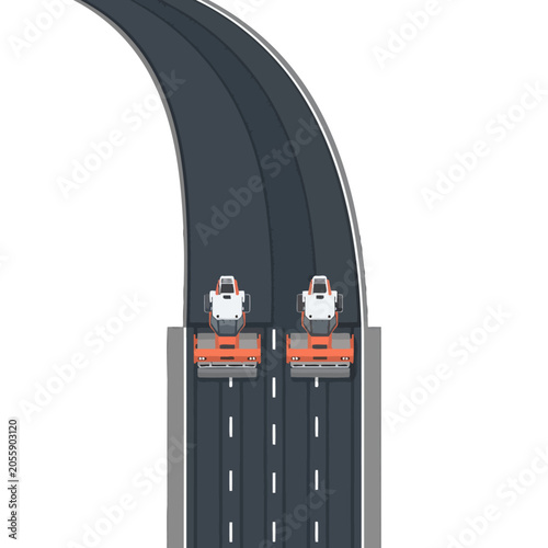 Canvas Print Two heavy road rollers working on a new asphalt highway surface