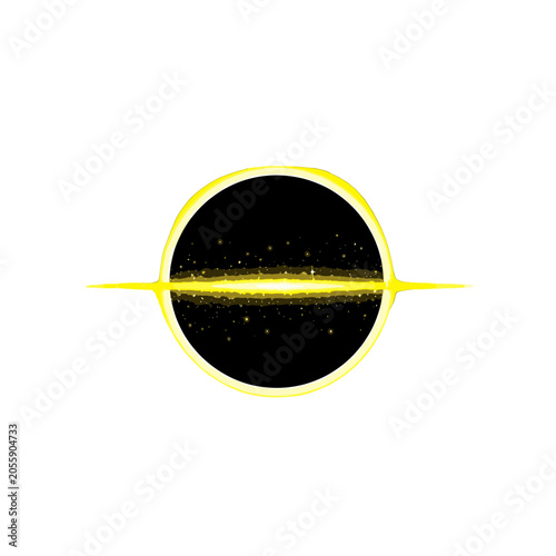 Obraz na płótnie A glowing yellow ring surrounds a dark circular void in deep space