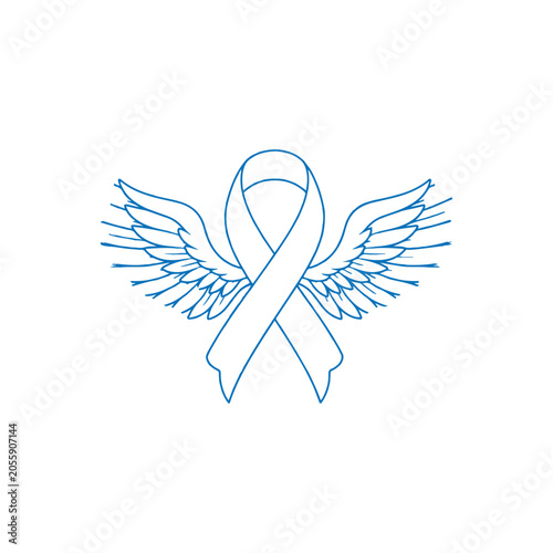 Foto Blue ribbon with wings symbolizing hope and awareness