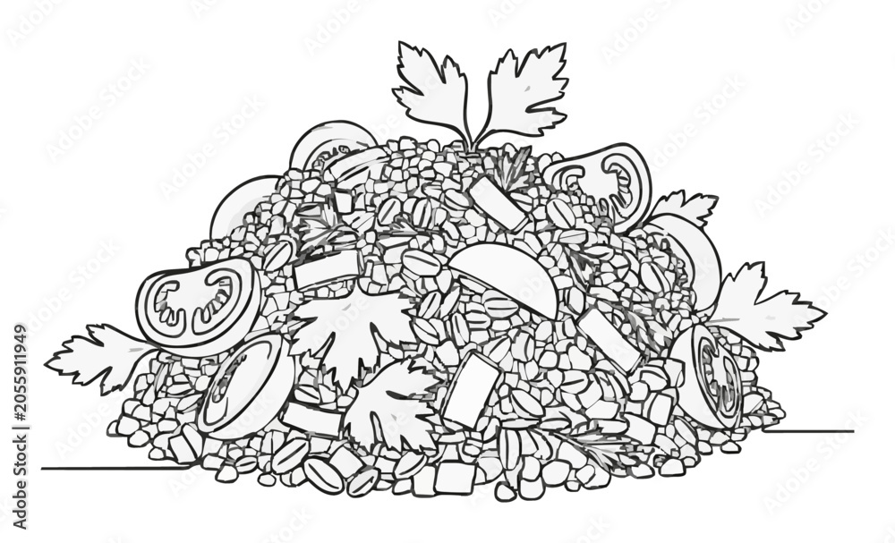 Obraz premium Continuous line art tabouleh salad mediterranean dis.... Generative AI