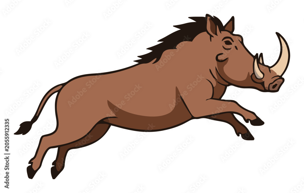 Fototapeta premium Warthog jumping dynamic side view vector clipart. Generative AI