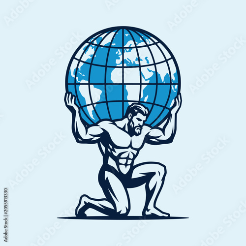 Atlas figure kneeling and holding a world globe.