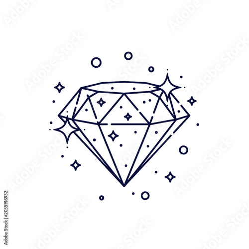 A simple line art illustration of a sparkling gemstone on a white background