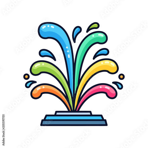 A vibrant illustration of a colorful water fountain spraying liquid
