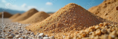 Large pile of mixed gravel and sand for building projects , stone, building supplies