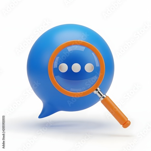 Smiley face speech bubble under magnifying glass