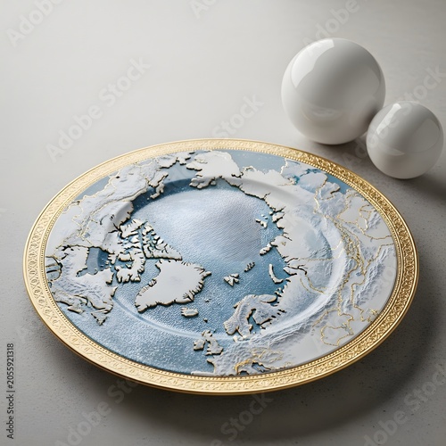Antique map of arctic and europe globe plate