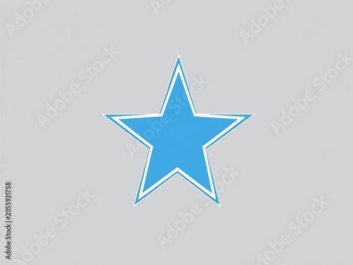 Blue star with white outline on a gray background, surrounded by geometric shapes, celestial bodies, white outlines