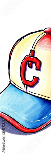 Hand-Drawn Illustration of a Cleveland Indians Baseball Cap, baseball cap, MLB