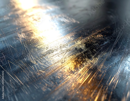 A close-up of a scratched metallic surface reflecting light (4)