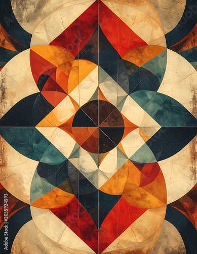 A geometric pattern with colorful shapes
