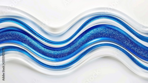 Blue Glitter Waves on White Background Abstract Artistic Design