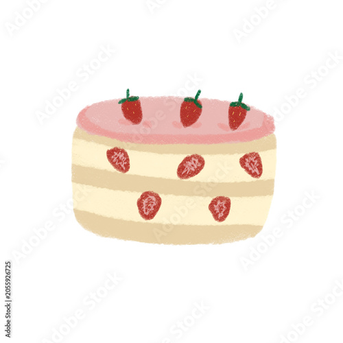 Pink cake with strawberry simple illustration