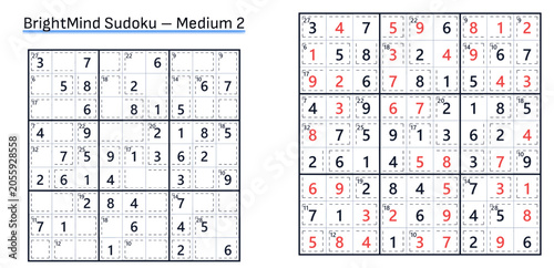 Fotografi Medium level killer sudoku puzzle with answer key, BrightMind Sudoku Medium 2 pr