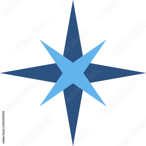 Konstfotografi A minimalist blue and light blue nautical compass rose icon isolated on a white background