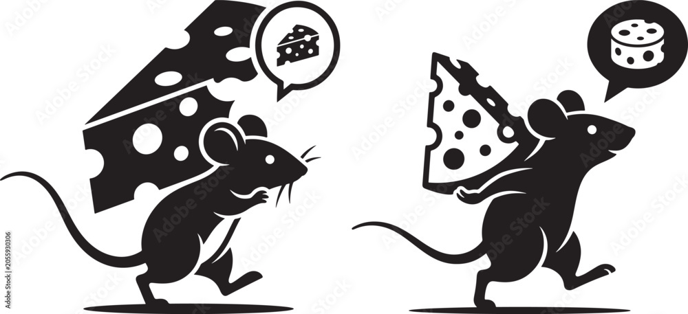 Obraz premium Mouse eating cheese silhouette icon set with silhouette background illustration wildlife isolated creature character infographic