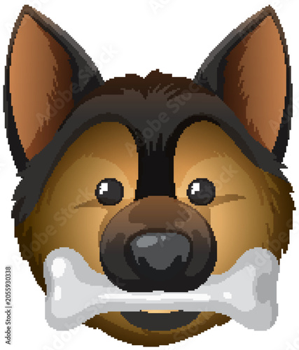 German Shepherd Dog Face Holding Bone Vector Illustration