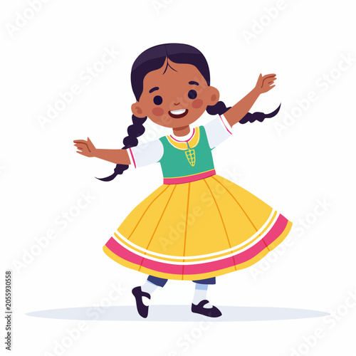 Happy Girl in Traditional Dress Dancing